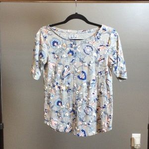 XS Ann Taylor LOFT gray Asian floral print vintage soft top